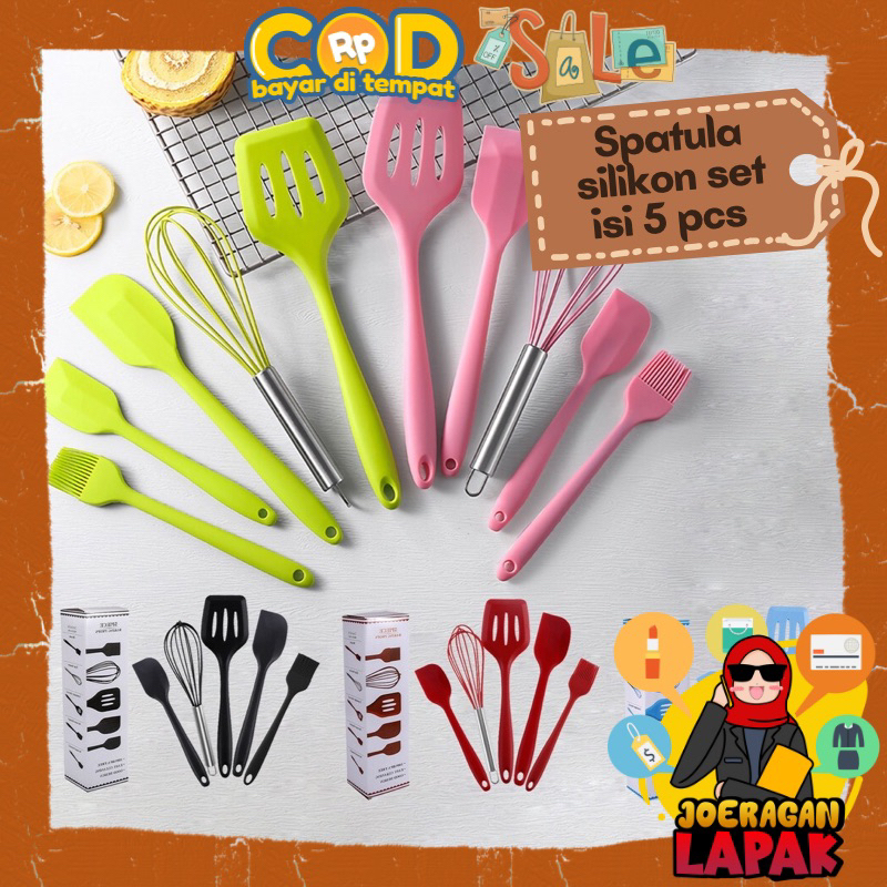 [JOERAGAN LAPAK] SPATULA SET 5 IN 1 DAPUR BAHAN SILICONE TAHAN PANAS PENGGORENG SUTIL WARNA PENGOCOK