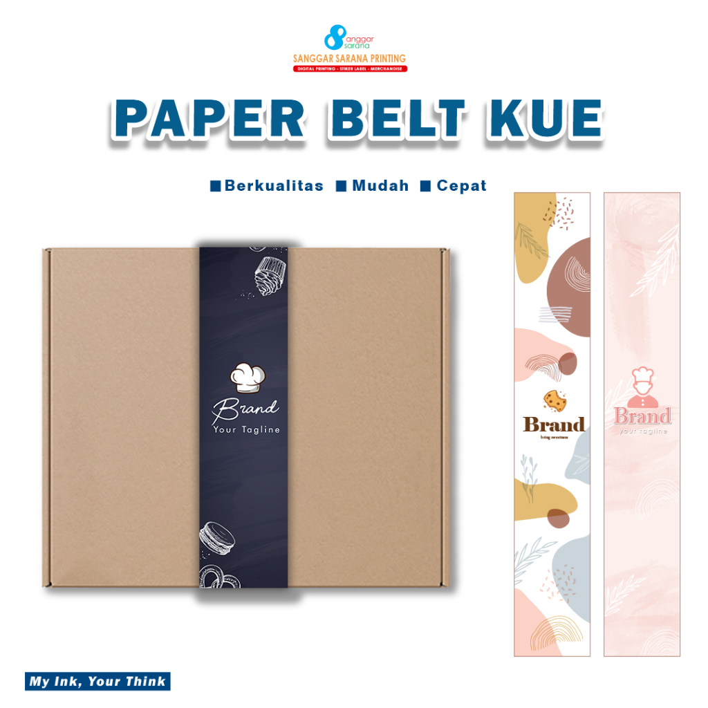 

Paper Belt/ Packaging Sleeve Custom Untuk label kemasan box, kotak makanan, kotak kue, dll