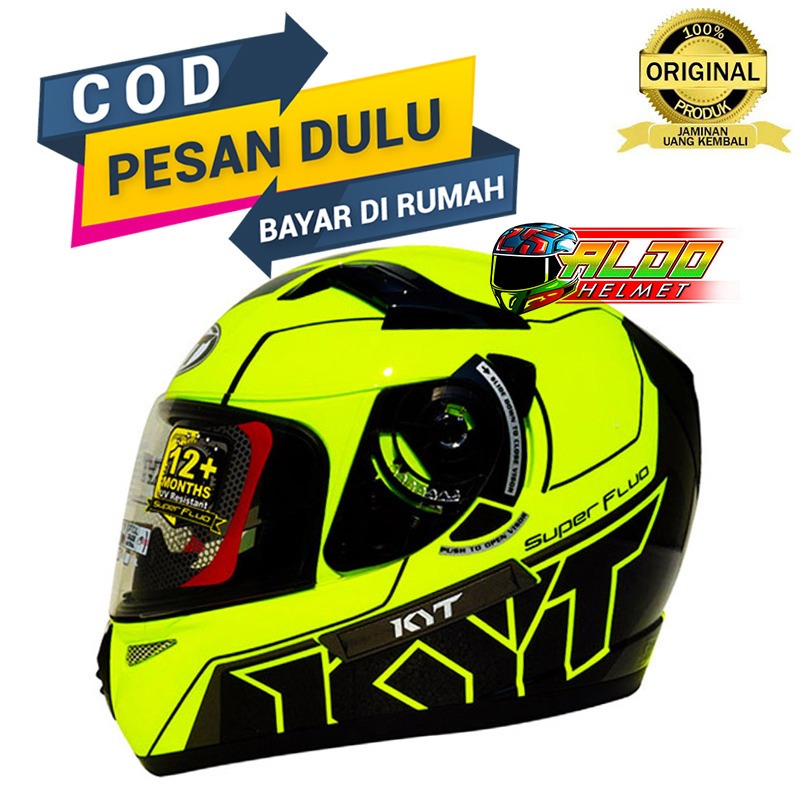 HELM KYT K2 RIDER FLAT VISOR CLEAR #1 YELLOW FLUO BLACK HELM DOUBLE VISOR HELM KYT TERLARIS