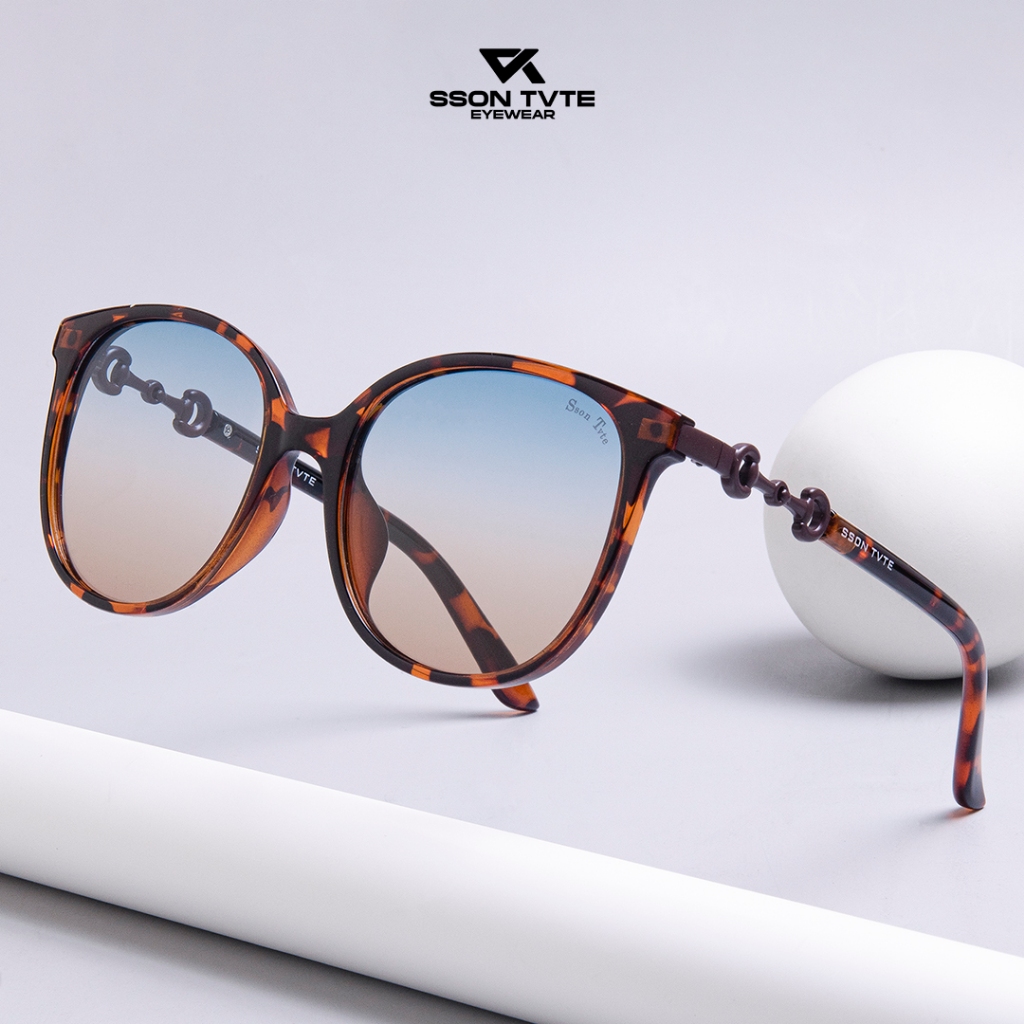 SSON TVTE Frame Kacamata Hitam Polarized Sunglasses Pria Wanita Frame Cat Eye Metal LS327