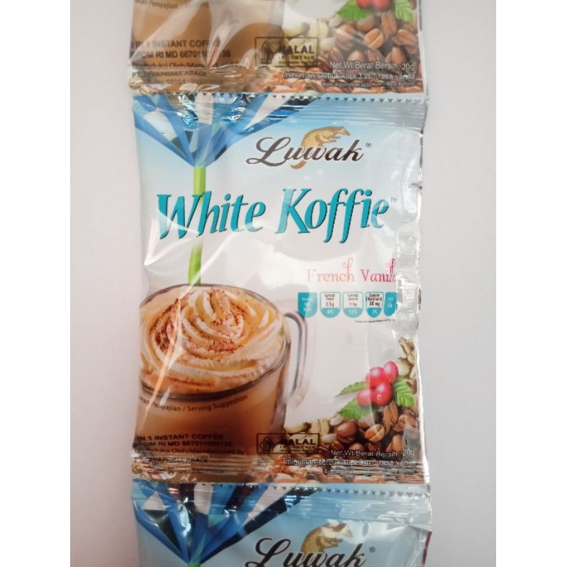 

kopi luwak white coffee french vanilla per renceng isi 10 sachet