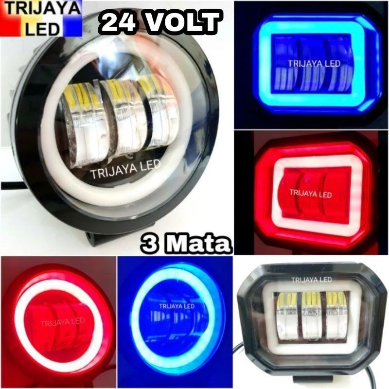 Lampu Tembak LED CWL 24 Volt Truk Bus Fuso Daymaker Mini 3 Mata Angel Eye 4D Lens Sorot Tronton Cant