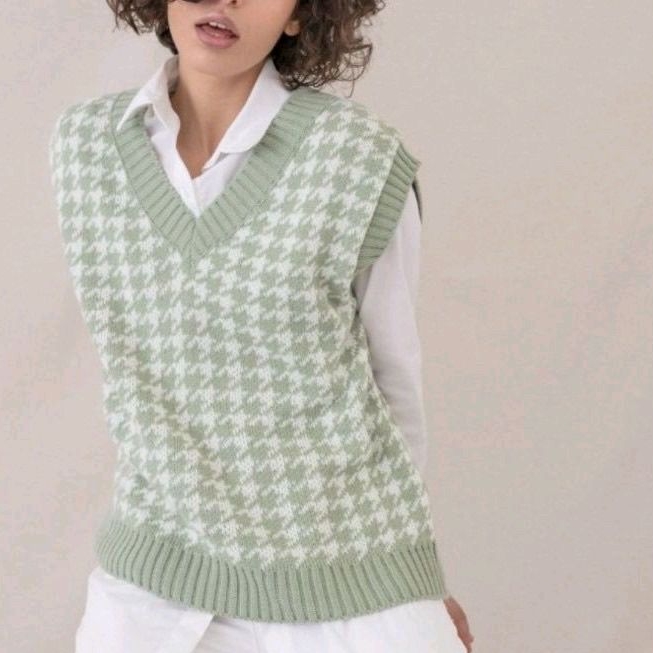 Bisa Bayar DiTempat Vest Rompi Rajut Houndstooth LD Melar 98-120cm P 62cm