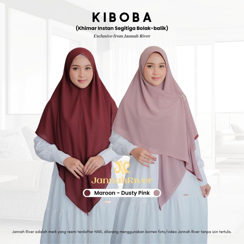 KIBOBA Khimar Instan Segitiga Bolak-balik 1 Jilbab 2 Warna Ceruty Babydoll Premium Hijab Instan Keki