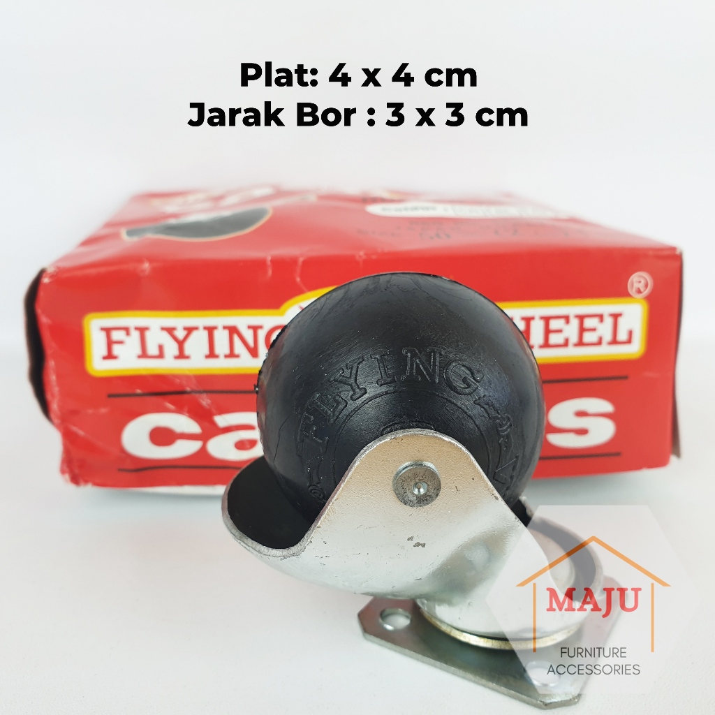 Roda Flying Wheel TG-50B Bulat 2" Hidup Hitam Casters Asli (Roda Bundar Meja, Kursi, Etalase)