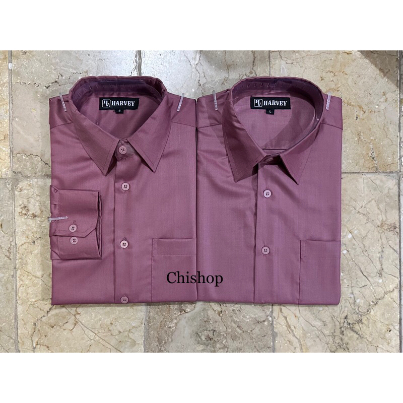 KEMEJA PRIA HARVEY - KEMEJA POLOS LENGAN PANJANG / PENDEK PRIA WARNA MAUVE / TAUPE