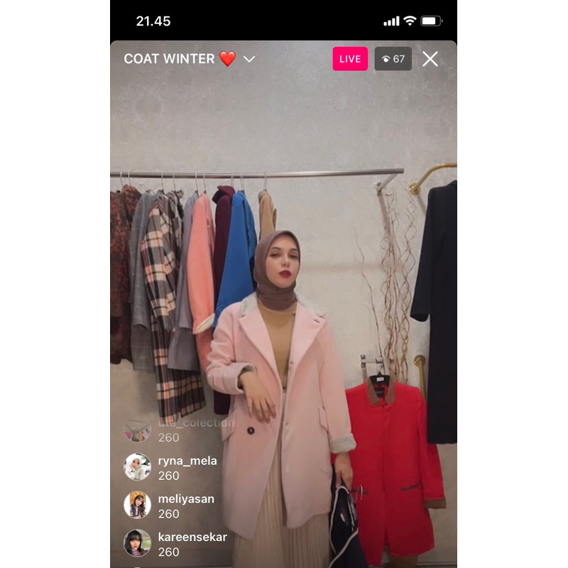 Preloved coat wool warna pink