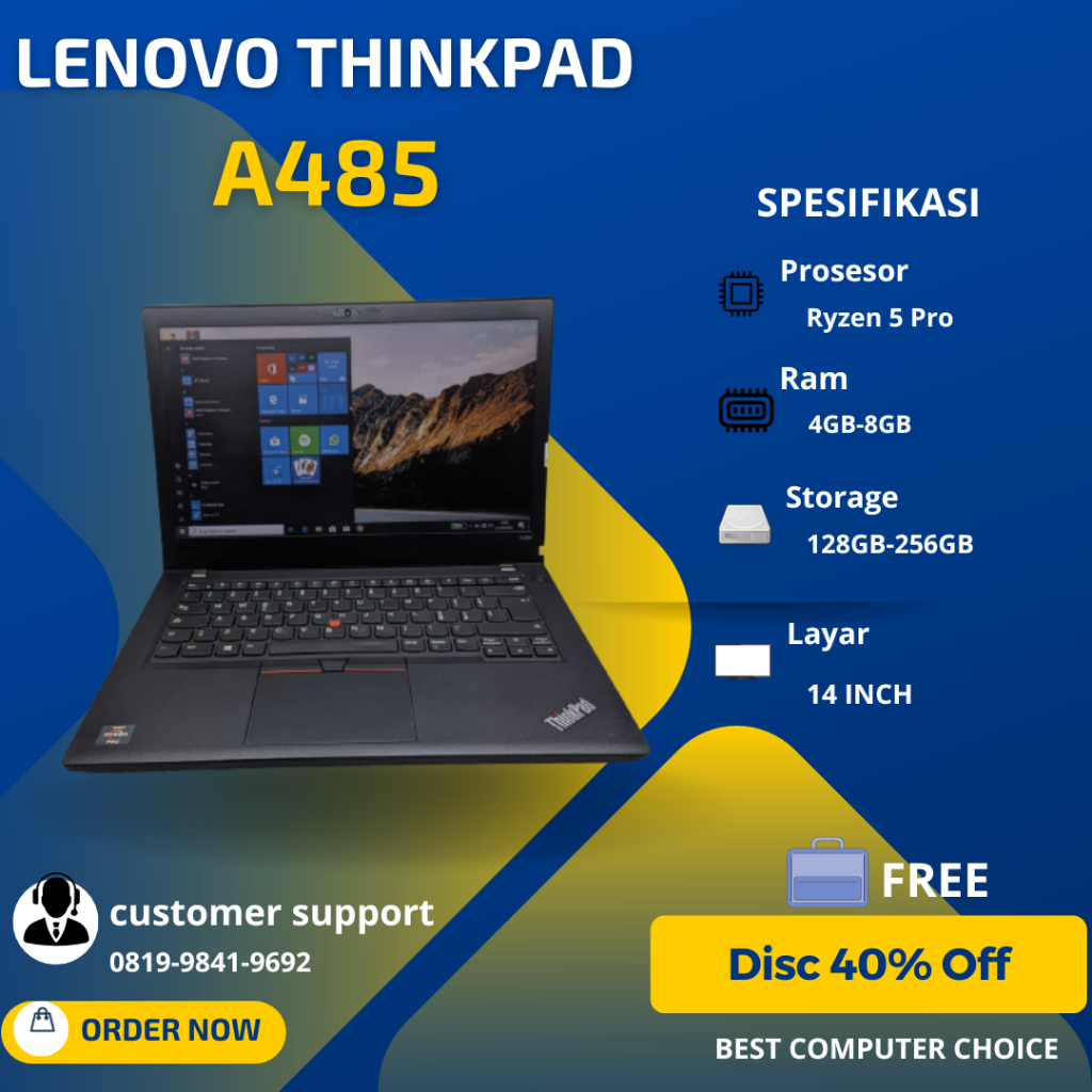 Laptop lenovo thinkpad A485 Ryzen 5 pro 2500u Ram 8GB Mulus Original
