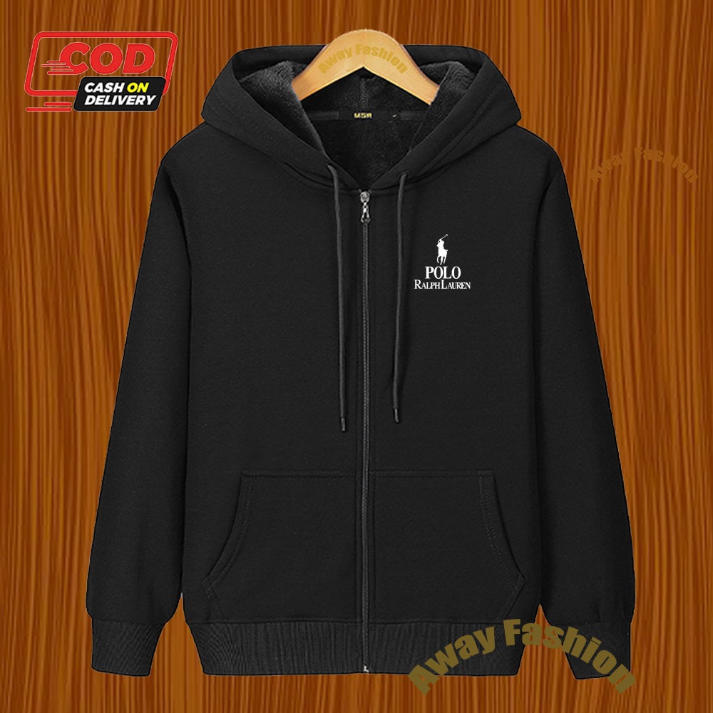 COD !!! Jaket Zipper Distro Polo Text Putih Premium /Quality/ Jeket Hoodie/ Unisex Jaket Resleting/F