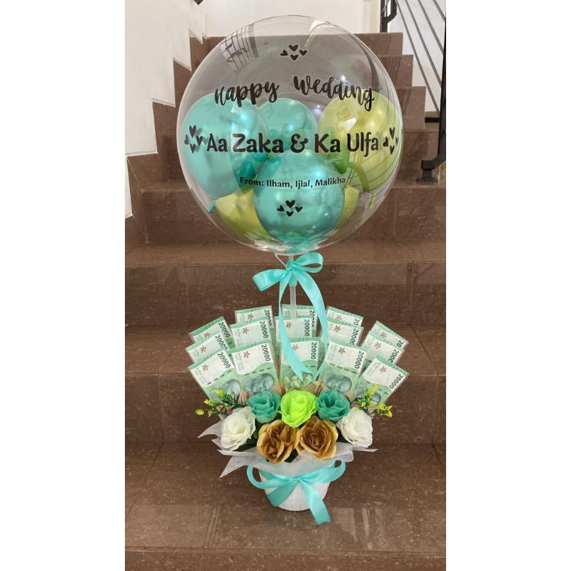 [CUSTOM TULISAN] Balloon Money Bouquet Money  Buket Balon Uang Bunga Flower Kado Anniversary Graduti