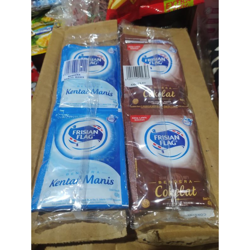 

Frisian Flag saset/Renceng Coklat dan putih 38 gr