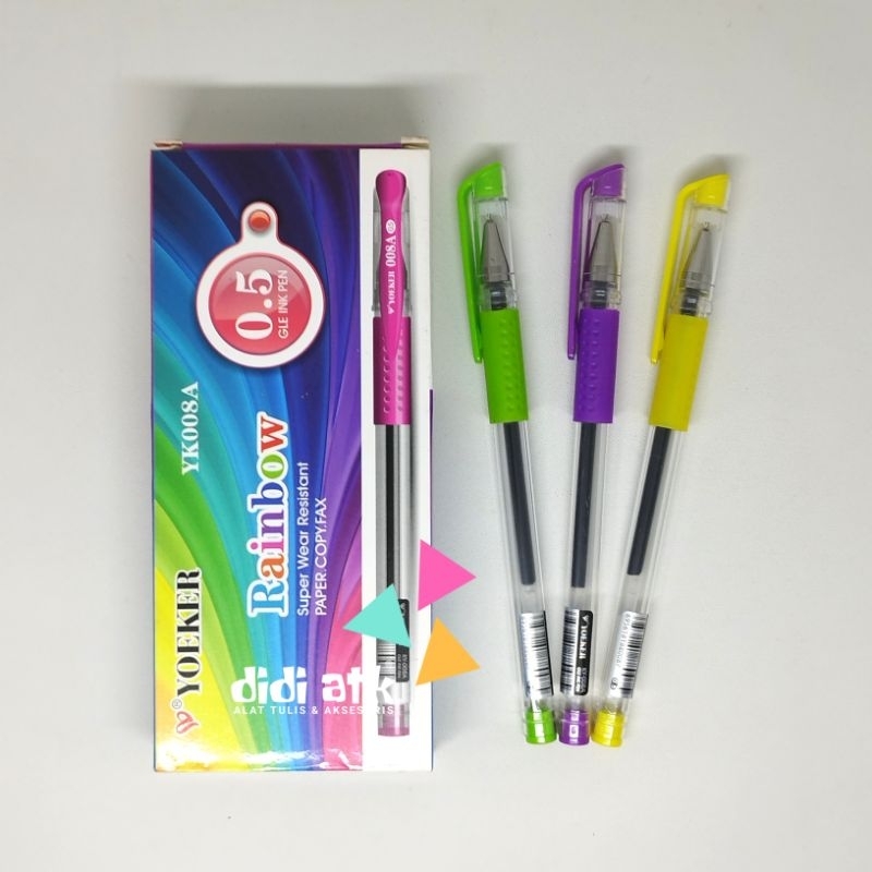 

Pulpen Gel Yoeker Rainbow 0.5mm Warna Tinta Hitam 1 Pak isi 12 Pcs