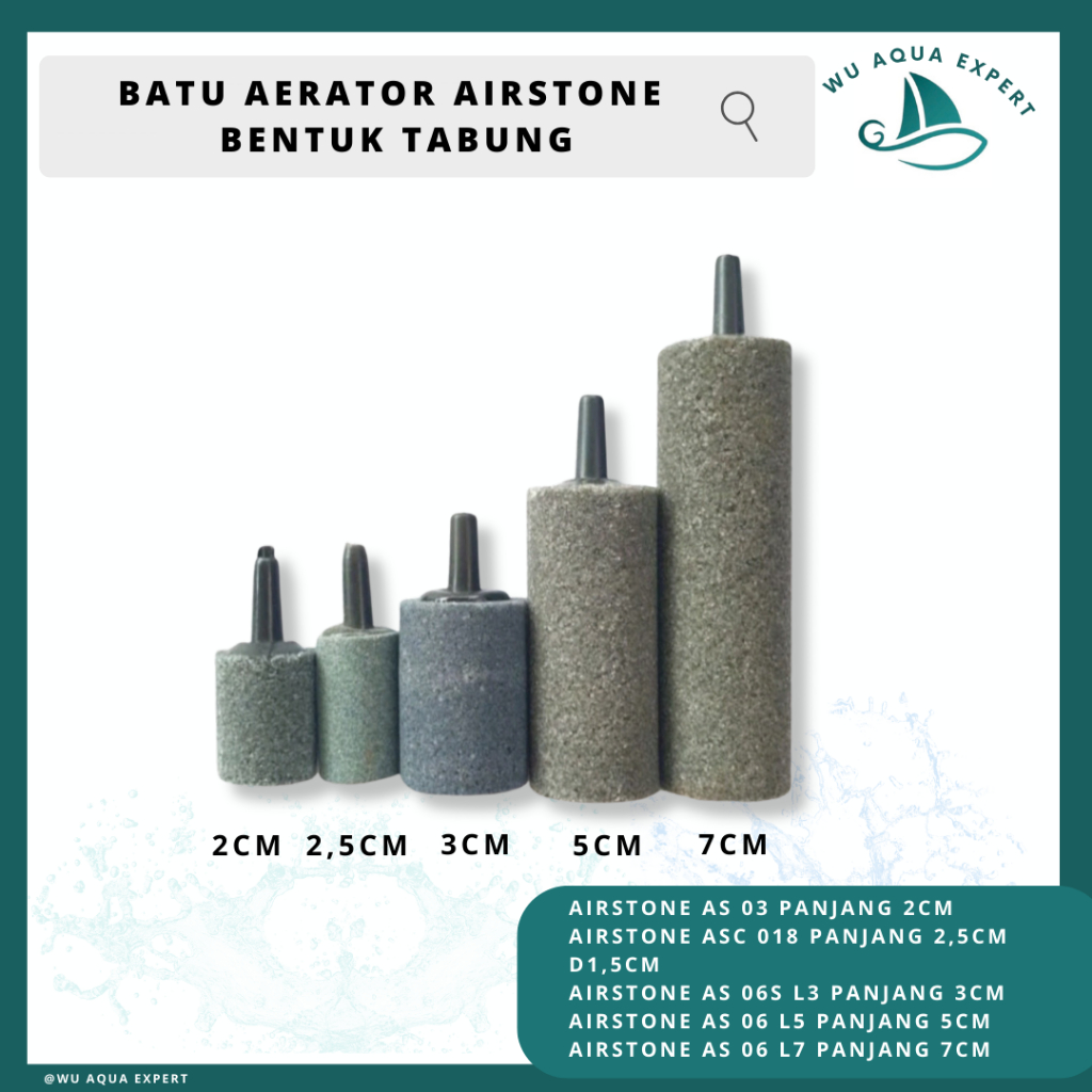 Airstone Batu Aerator Bentuk Tabung Panjang 2cm, 2,5cm, 3cm, 5cm, 7cm Silinder Oksigen Pemecah Gelembung 1 Biji