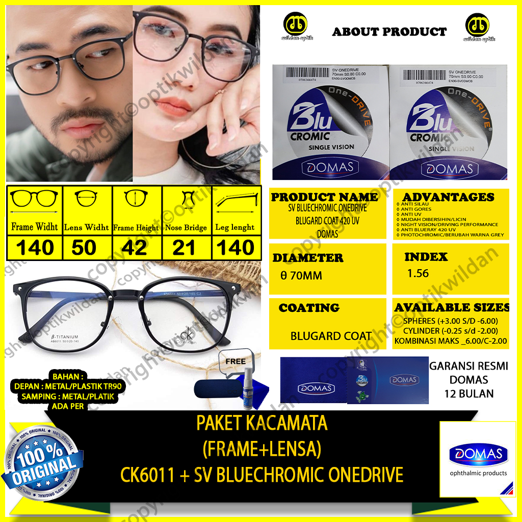 PAKET KACAMATA(FRAME+LENSA) LENSA DOMAS SINGGLE VISION CK 6011