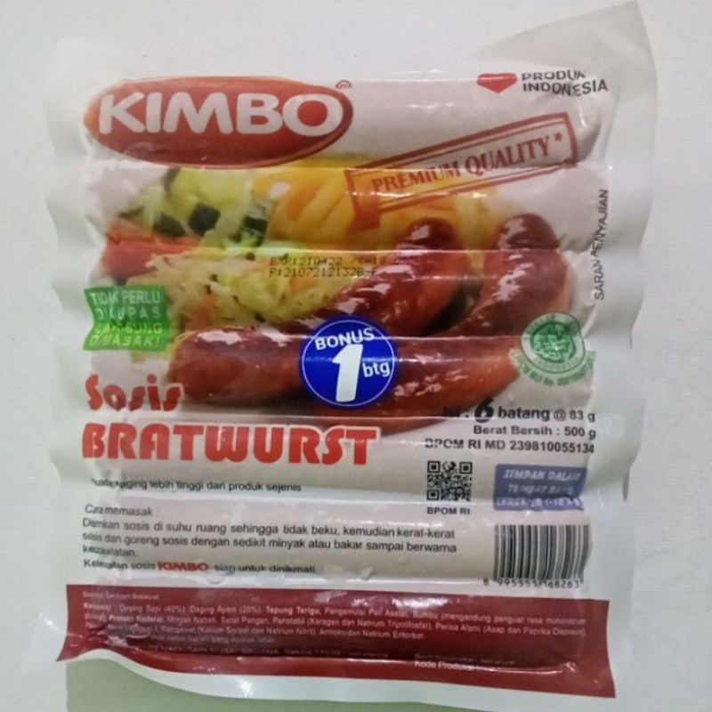 

KIMBO Sosis Sapi Bratwurst Long Original Isi 6+1 500gr - Makanan Beku OLahan Sosis