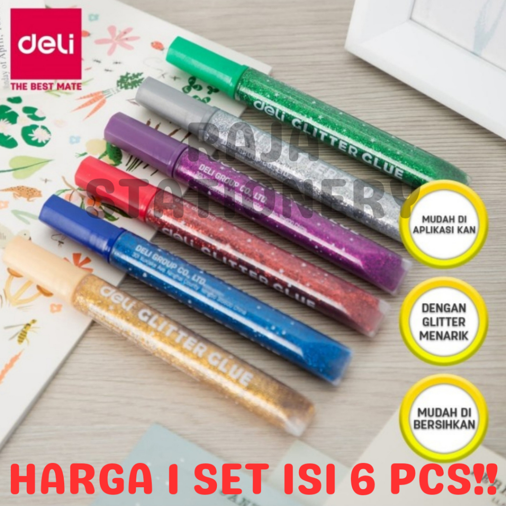 

DELI Glitter Glue SET 12ml 6 Colours / Lem Glitter Metalik Neon Isi 6