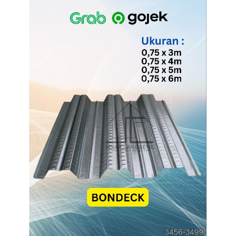 (Harga per lembar) Bondeck / bondek / floor deck / Plat Alas Cor Galvalum tebal 0,75 mm silver 3M / 4M / 5M / 6M ( 3457 )