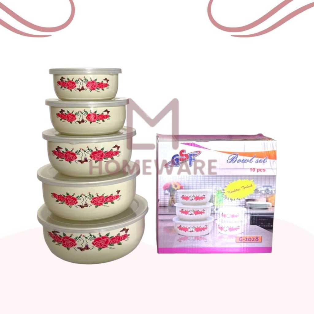 Bowl Set Enamel 5pcs / Mangkok Set / Mangkok Enamel Bunga Kembang
