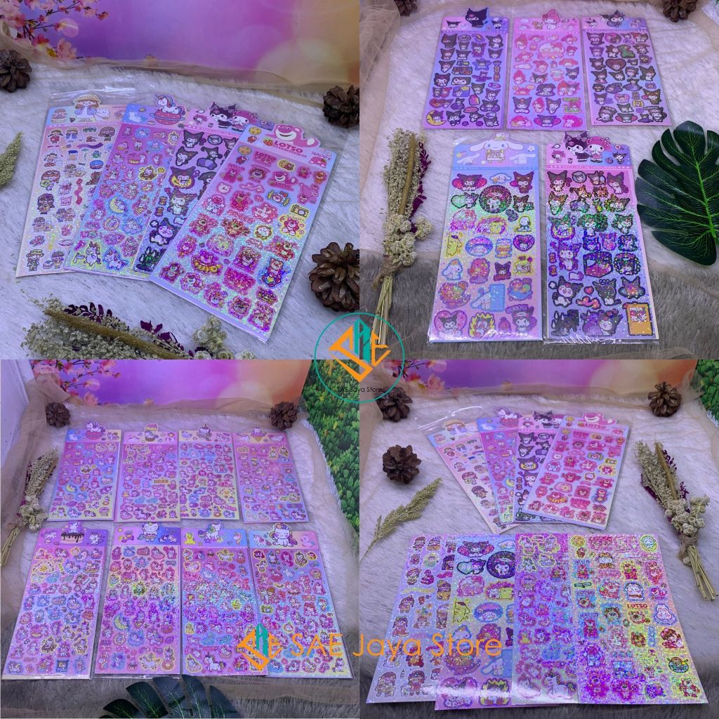 

SAE - STIKER GLITER LEMBARAN KARAKTER UNICORN LOTSO SANRIO DAN MOMO / STICKER GLITTER TEMPEL ANAK
