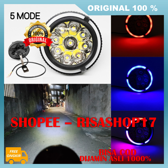 Lampu Tembak Sorot Motor Terang Lampu Tembak 9 LED Lampu Tembak 5 Mode Universal 100% ASLI