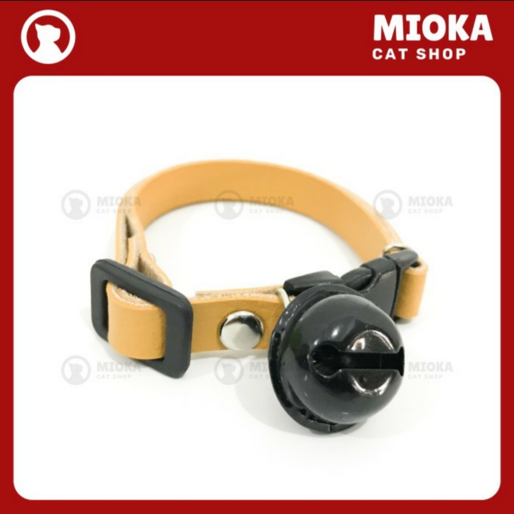 Kalung Kucing Kulit Sintetis Lonceng Besar Warna Coklat Muda