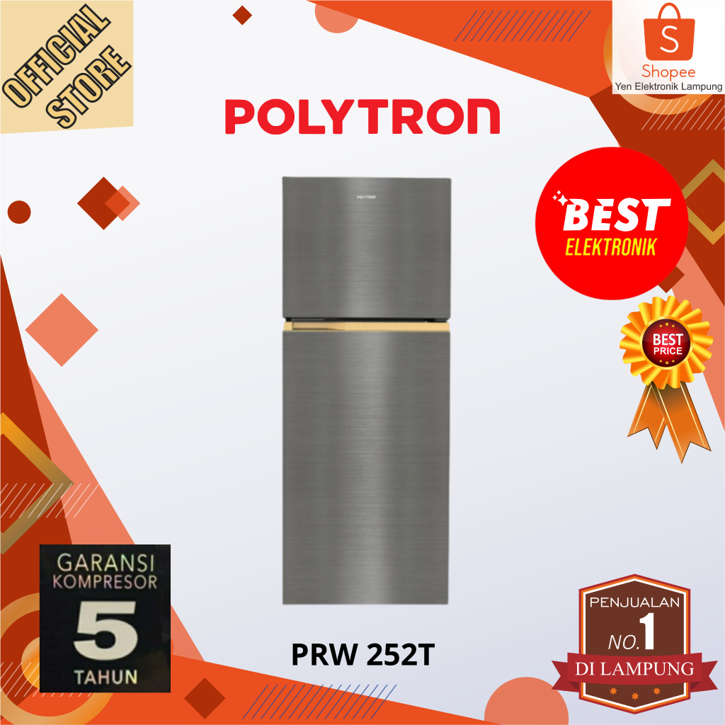 Kulkas POLYTRON PRW 252T Kulkas 2 Pintu Metallic 240 L Garansi Resmi