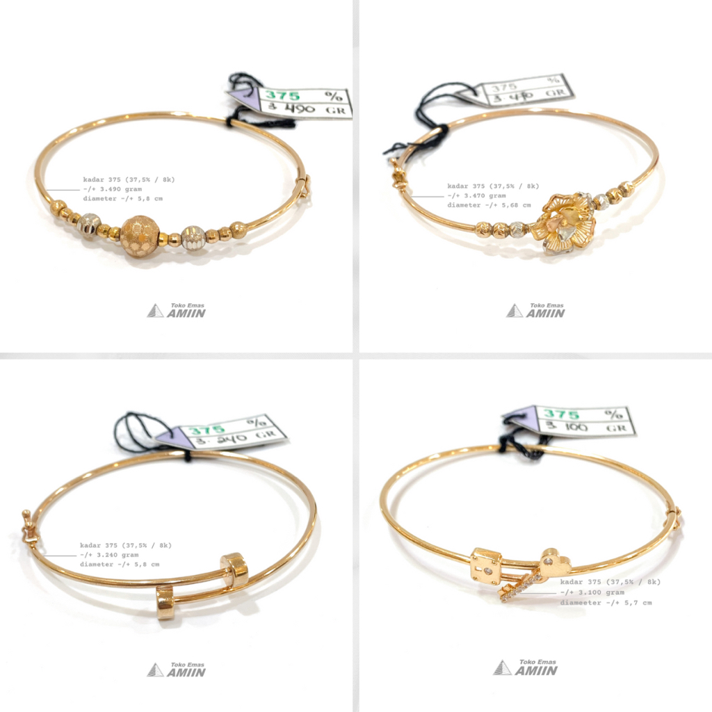 Toko Emas Amiin Gelang Emas Asli UBS Kadar 375 (37,5% / 8K) 3 Gram - Bangle Bangkok Pipa Fashion Var