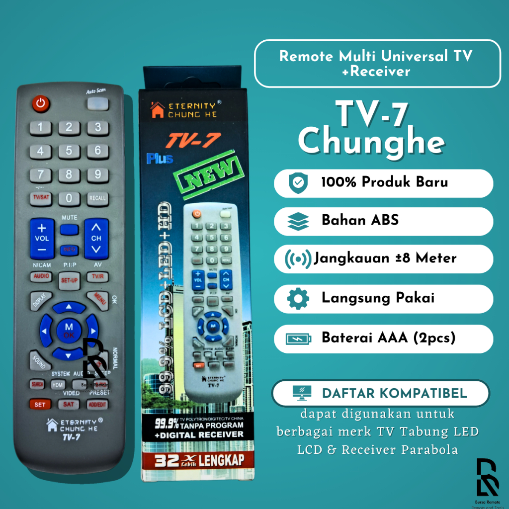 Remot / REMOTE MULTI TV TABUNG / LCD / LED +Digital Receiver Parabola PARABOLA- TV 7