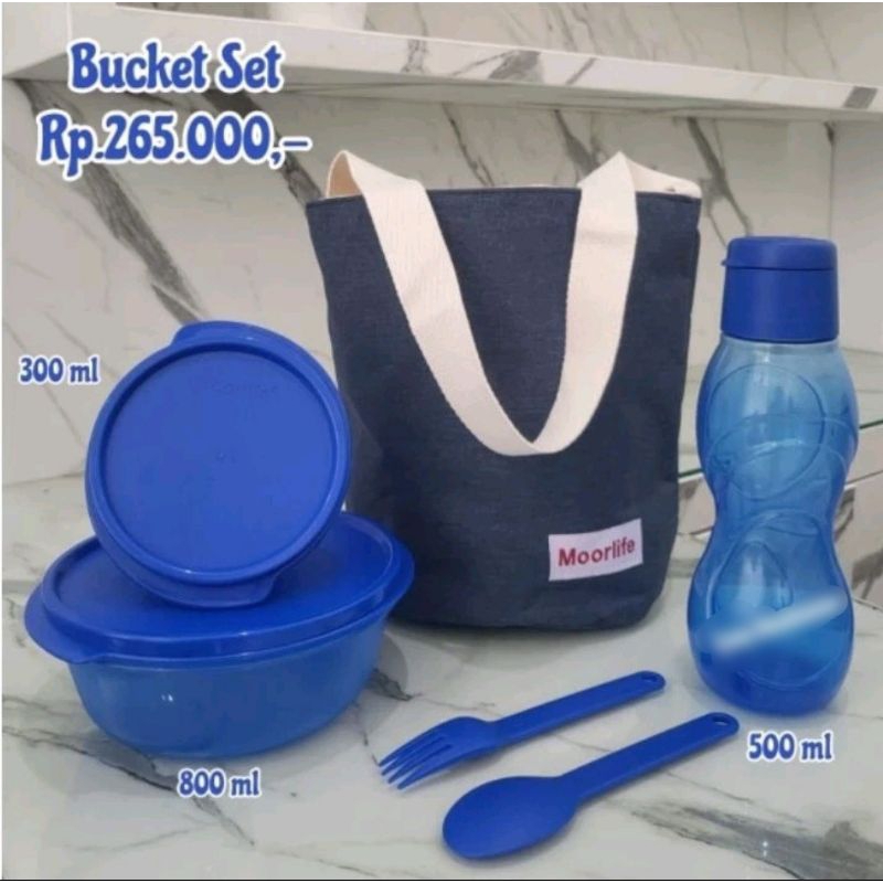 MOORLIFE PROMO BEKAL MAKAN ANAK BUCKET SET BIRU