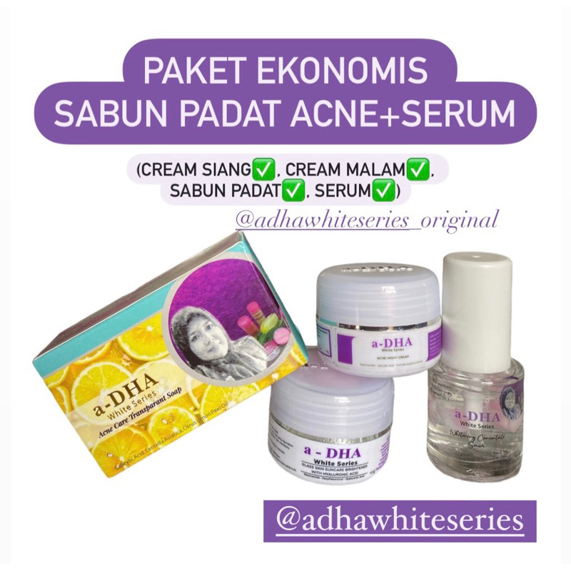 PAKET SABUN PADAT ACNE+SERUM ADHA WHITE SERIES