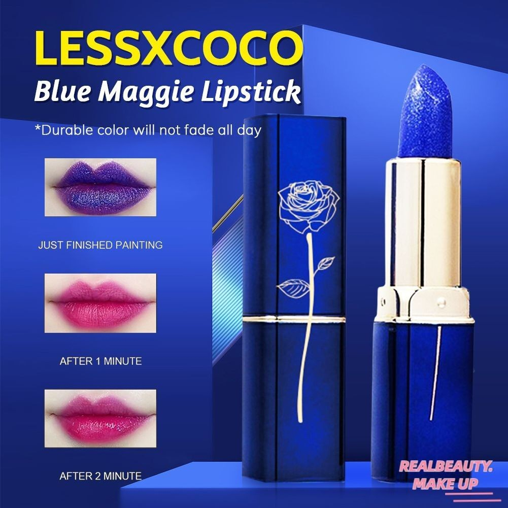 LESSXCOCO Blue Lipstik Original Lip Biru Viral Rubah Warna Magic Maggie Lipstick Discoloration Lipst