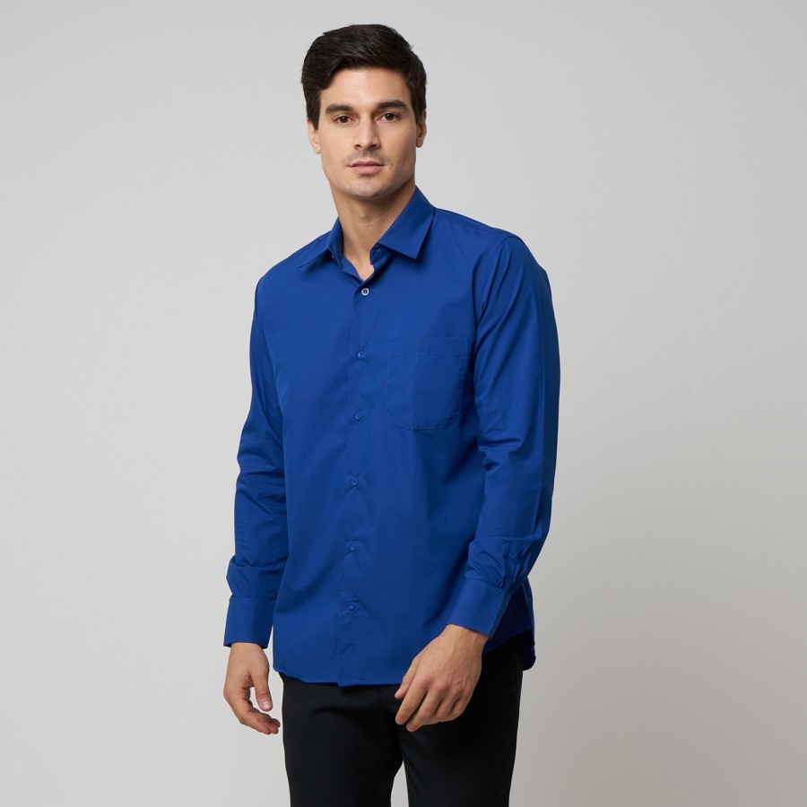 Venants Shop Kemeja Formal Pria Lengan Panjang Kain Katun Warna Biru BCA Polos KR