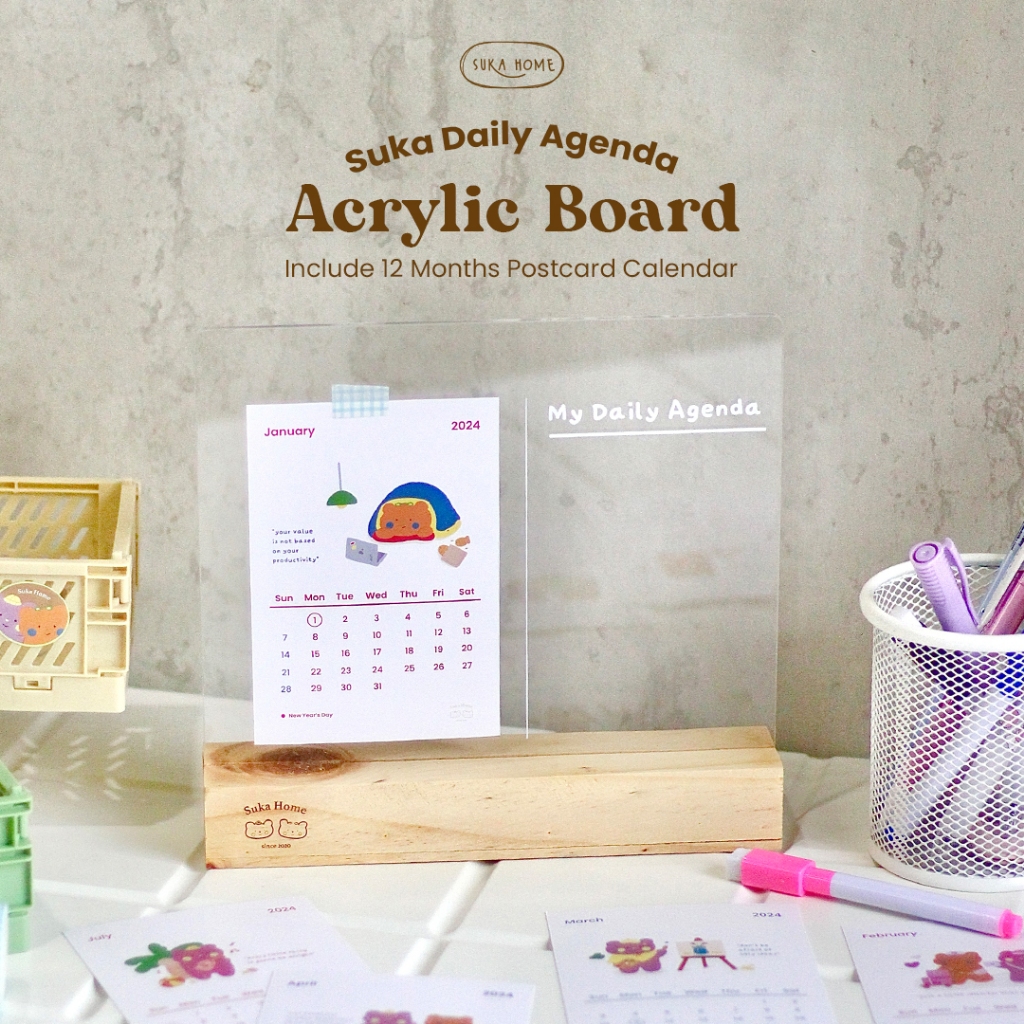 

Kalender Meja Aesthetic 2024 ala Korea | Calendar Unik Wall Planner Acrylic Monthly Agenda Weekly Planner Stand Kayu Calendar | Kalendar 2024 | Postcard Calendar Besar FREE WASHI TAPE + ERASABLE MARKER by Suka Home