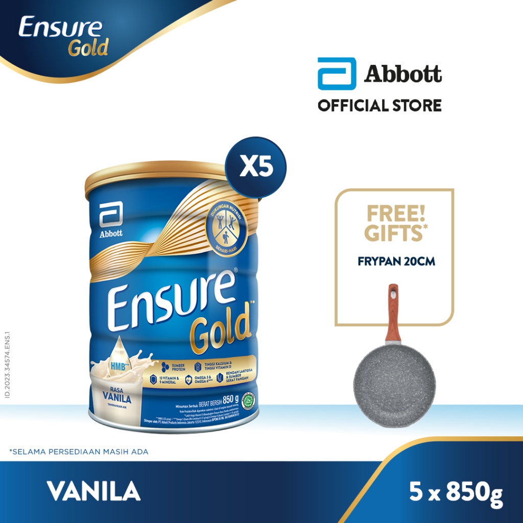 Ensure Gold HMB Vanila 850 g - Nutrisi Dewasa Rendah Laktosa - 5 pcs - FREE GIFT