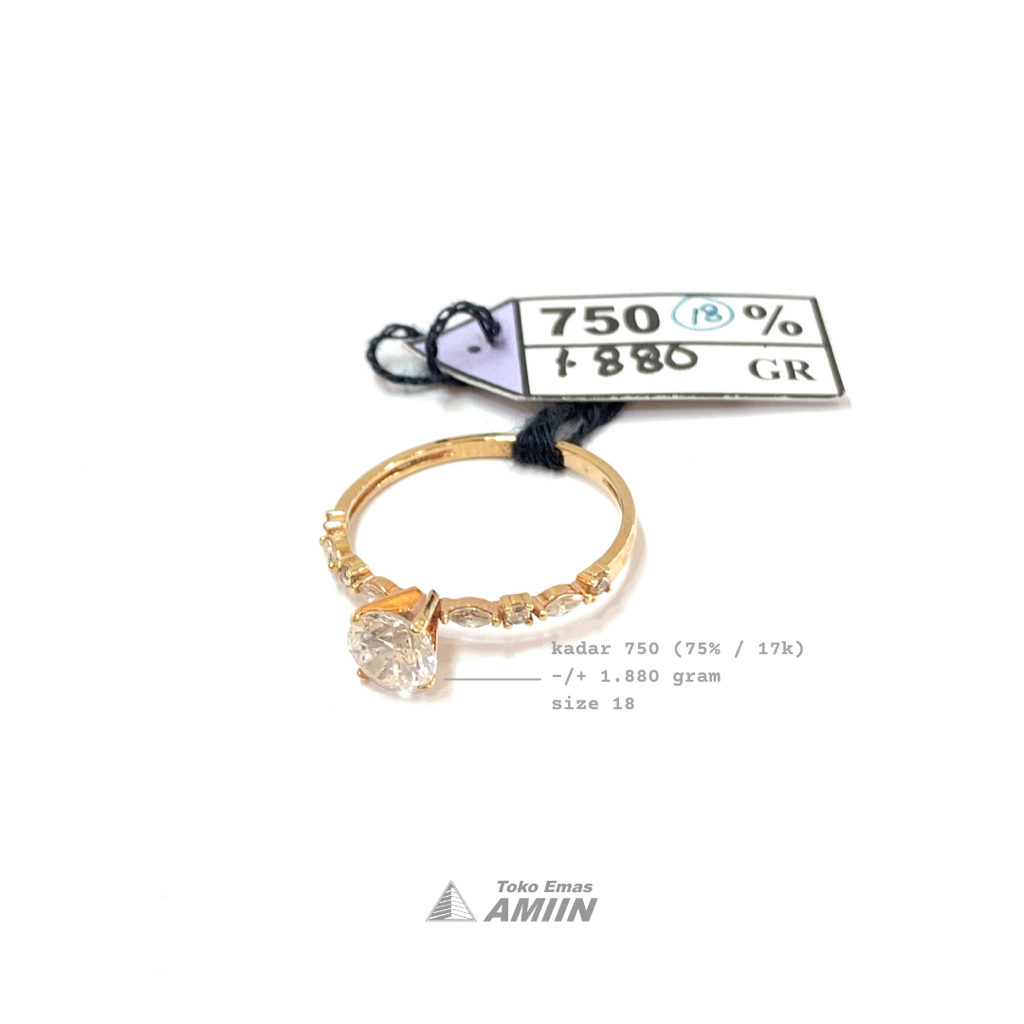 Toko Emas Amiin Cincin Emas Asli UBS Kadar 750 (75% / 17K) 1.880 Gram - Arty Solitaire Listring Perm