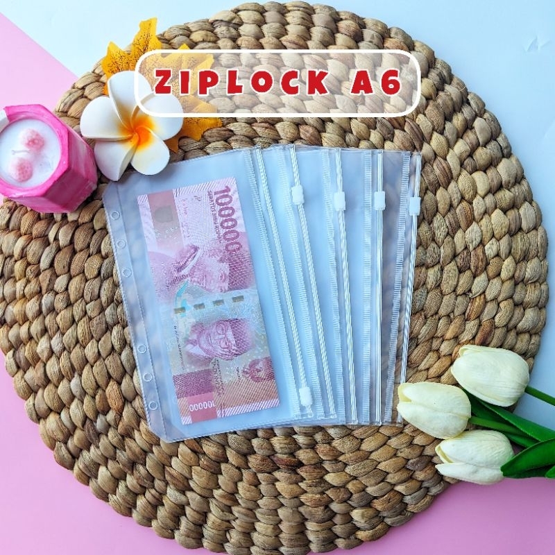 

Ziplock A6 6 lubang / zipper pocket binder A6 / Zipper pouch tempat uang binder keuangan
