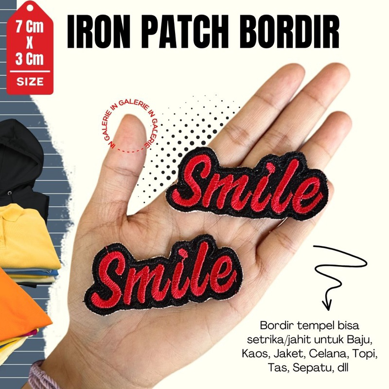 ( BSA SETRIKA / JAHIT ) Emblem Bordir Tempel Smile Iron Patch Bordiran Iron Patch Bordir Tulisan Pat