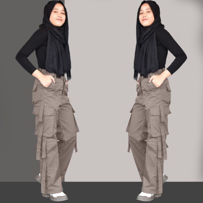 Multipocket Cargo Pants- Cargo Pants Wanita Highwaist