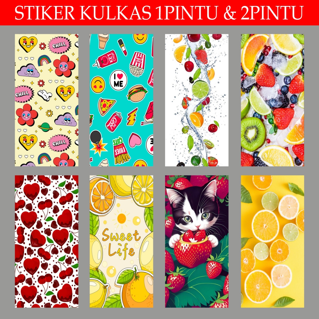 STIKER KULKAS, WALLPAPER KULKAS MOTIF BUAHAN