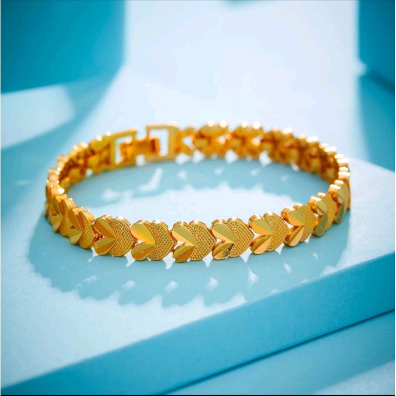 gelang titanium asli motif bunga padi lapis emas 24k