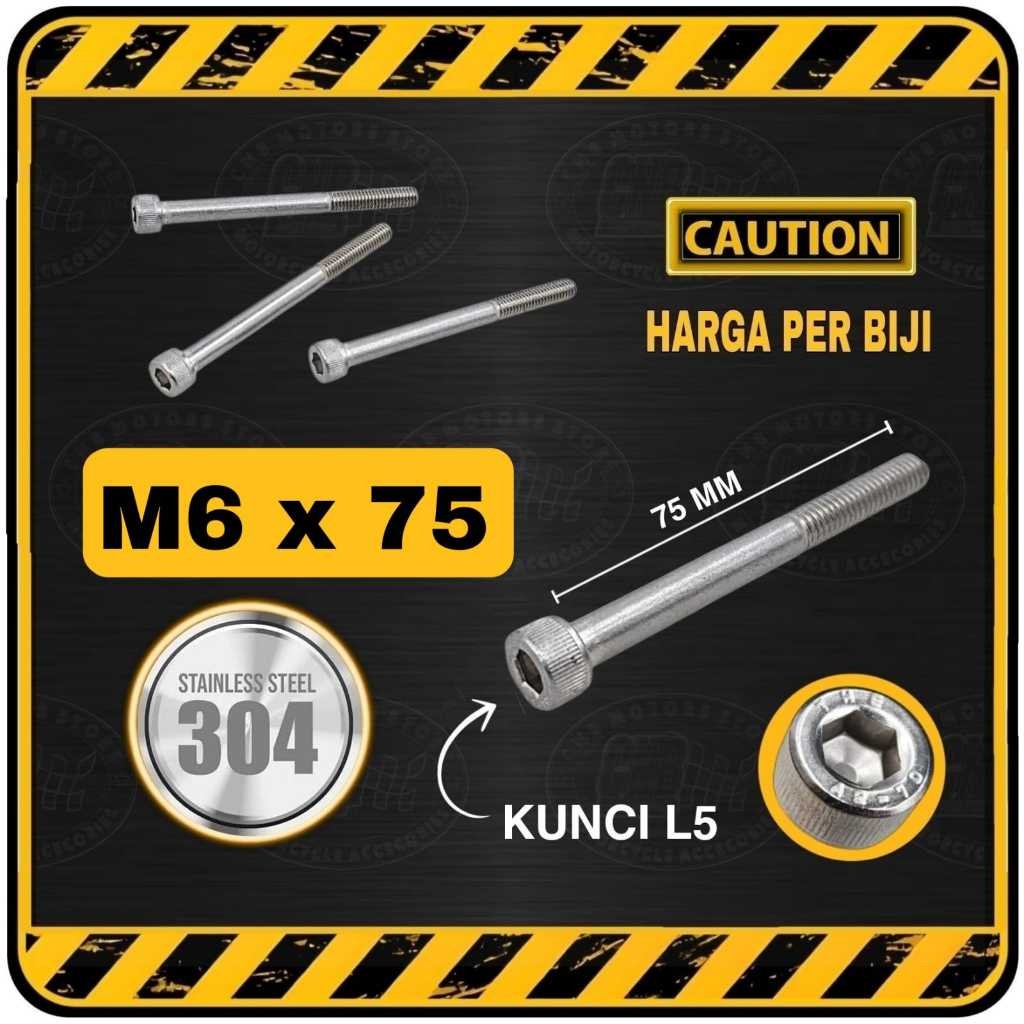 Baut L STAINLESS M6 x 75 M6x75 ( Setara Baut Kunci 10 | Panjang 75 MM / 7,5 CM )