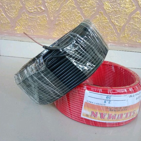 Paket 1Pasang 2Roll Merah Hitam Merk Siluman Kabel Listrik Tembaga Kawat Tunggsal Isi 1 Kabel