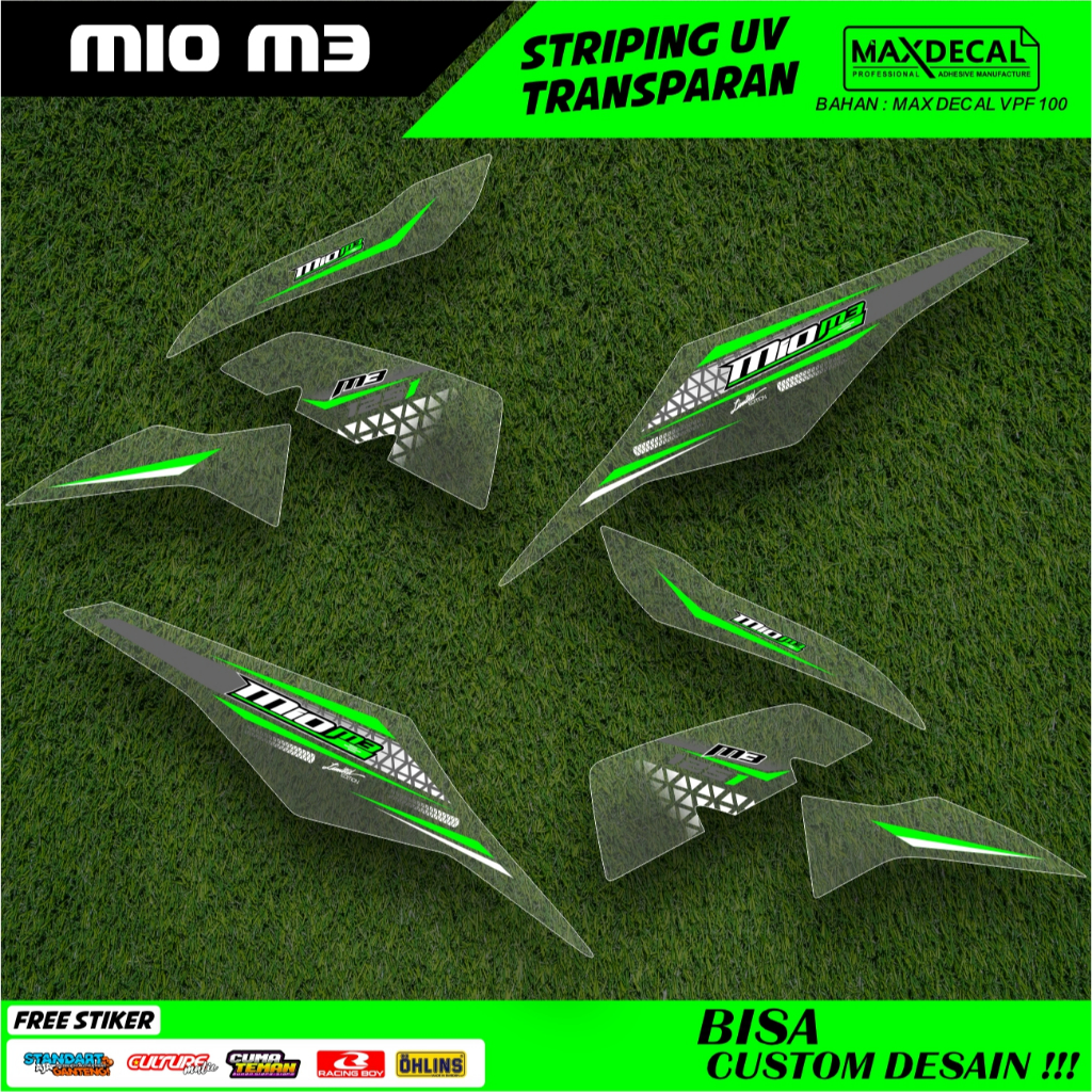 striping mio M3 125 transparan Warna biru Kuning Merah bahan max decal sticker ready stok -I02