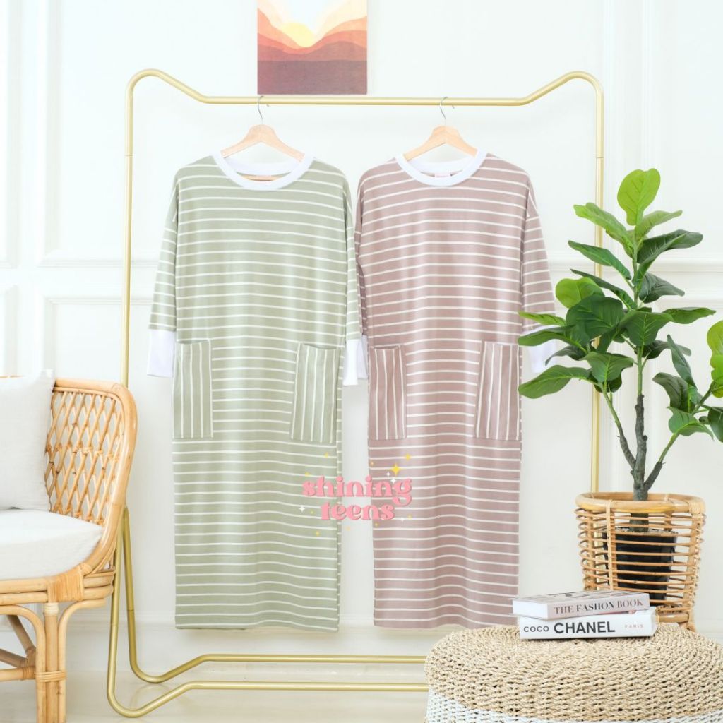 Gamis Remaja Dress Korea Stripe