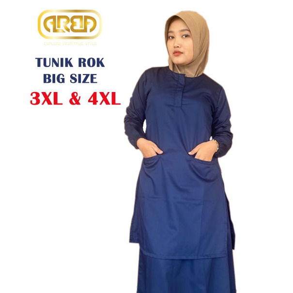 Baju Jaga Ok Tunik Rok Big Size 3XL 4XL Lengan Panjang Karet Bahan Toyobo