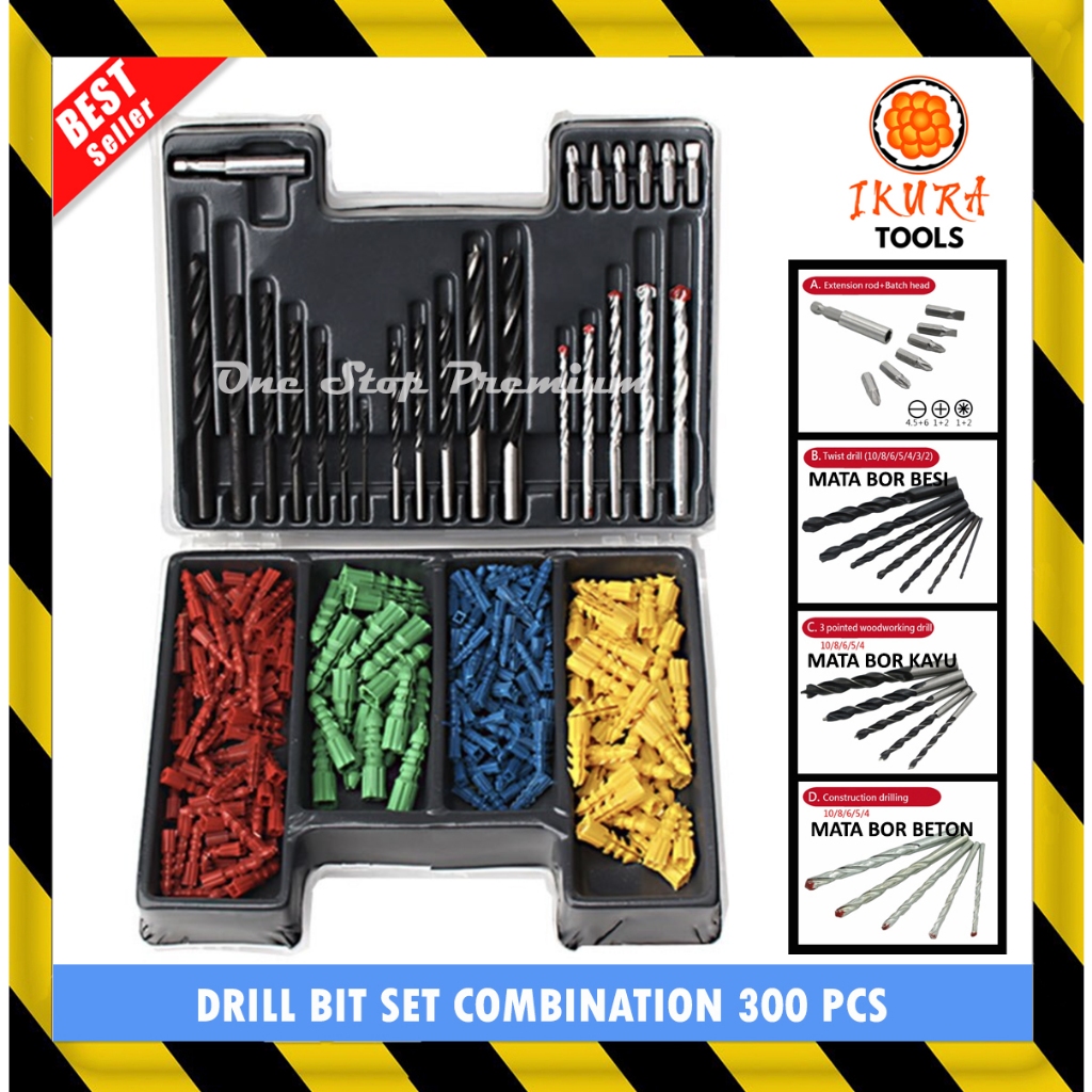 DRILL BIT SET COMBINATION KEPALA MATA BOR PAKU TEMBOK BETON BESI KAYU ALUMINIUM PLASTIK PVC LENGKAP 