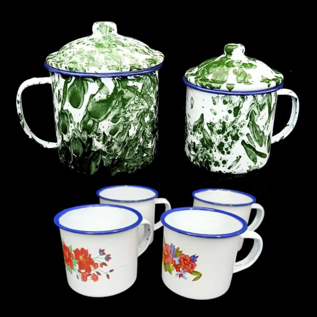 Mug Blirik Lurik / Mug Kembang / Mug Blirik Tutup / Kedaung Gelas Kembang Jadul / Gelas Enamel / Can
