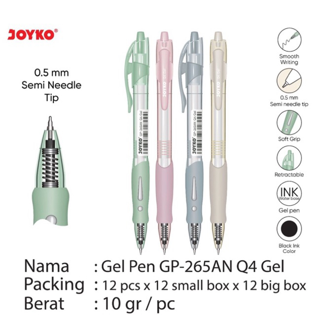 

( 1 pcs ) Q4 Pulpen Retractable tinta Warna Hitam Q4 Gel Joyko / Gelpen Color Cetrek GPC-265AN ( tersedia harga lusin )