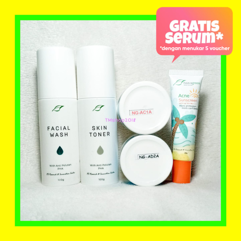 Naavagreen Paket Jerawat Komplit (fw,toner,ac1a,ad2a,acnesun) by dr Fredi Setyawan Original Skincare