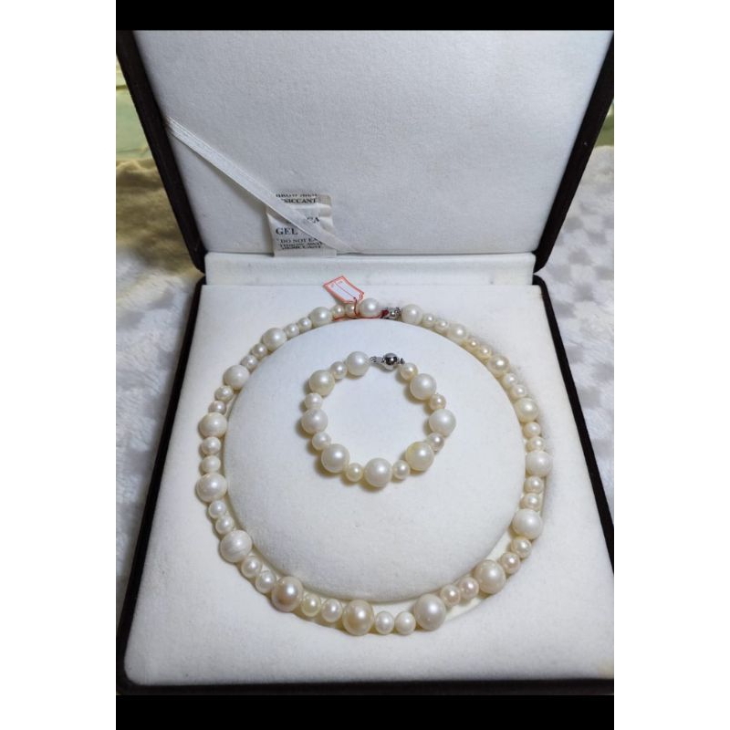kalung full mutiara air laut putih grade B set kalung gelang mutiara laut